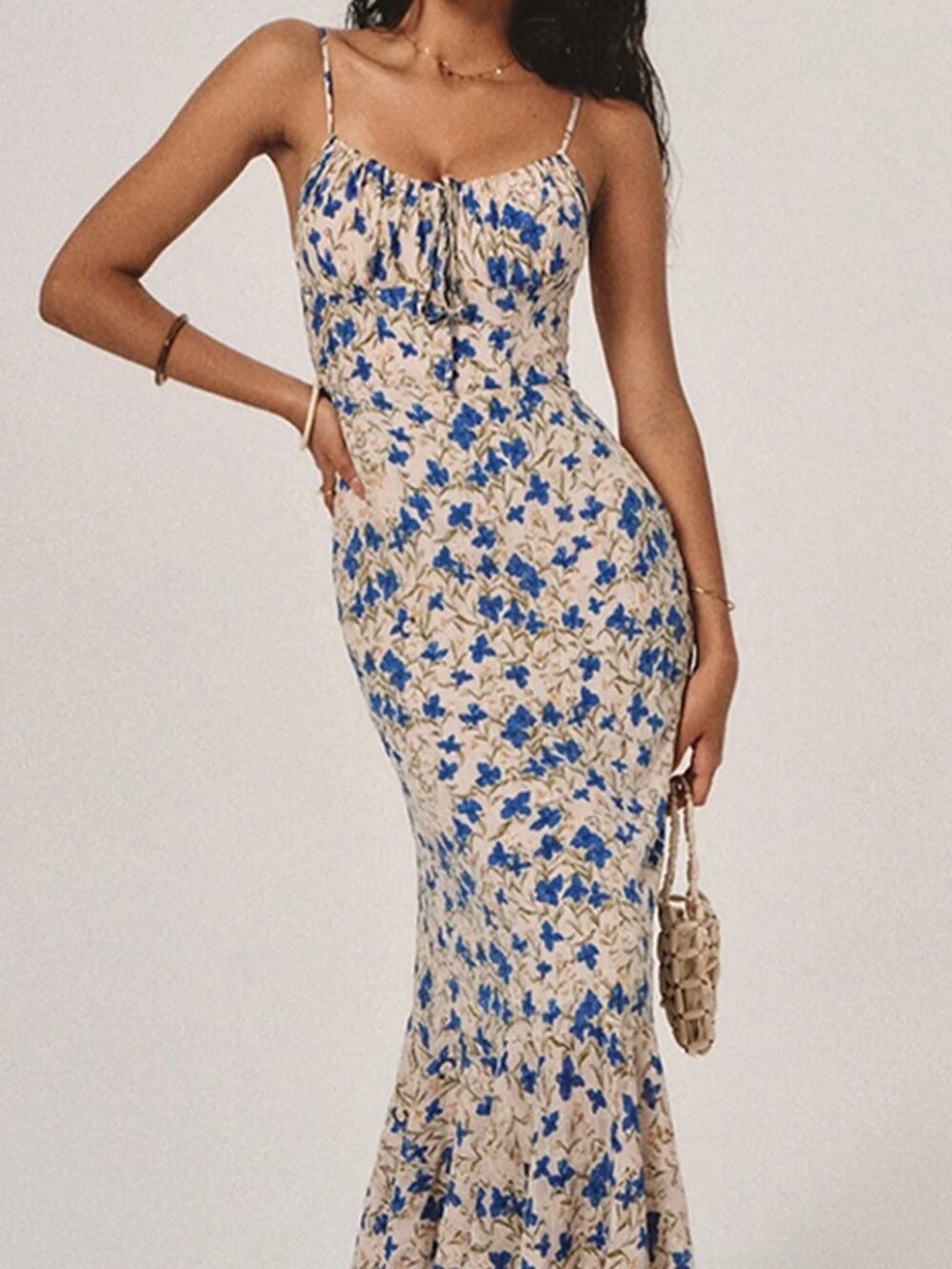 Commense Cream Maxi Dress with Blue Floral Print